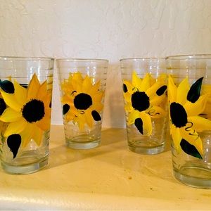 4 Sunflower beverage glasses set